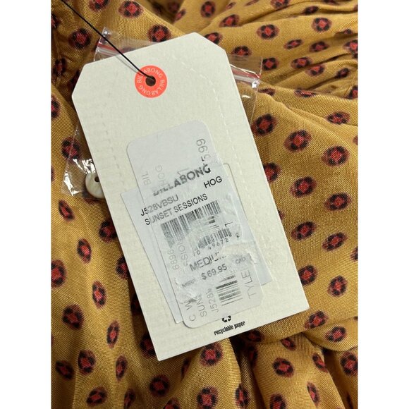 BILLABONG Sunset Sessions Crop Top Sz M Gold Red Polka Dot Button Up Tie Front - Picture 11 of 12